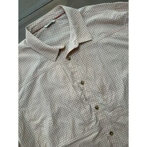 Simms Shirt Mens XXL Peach Plaid brrr Nylon Stretch‎ Long Sleeve Fishing